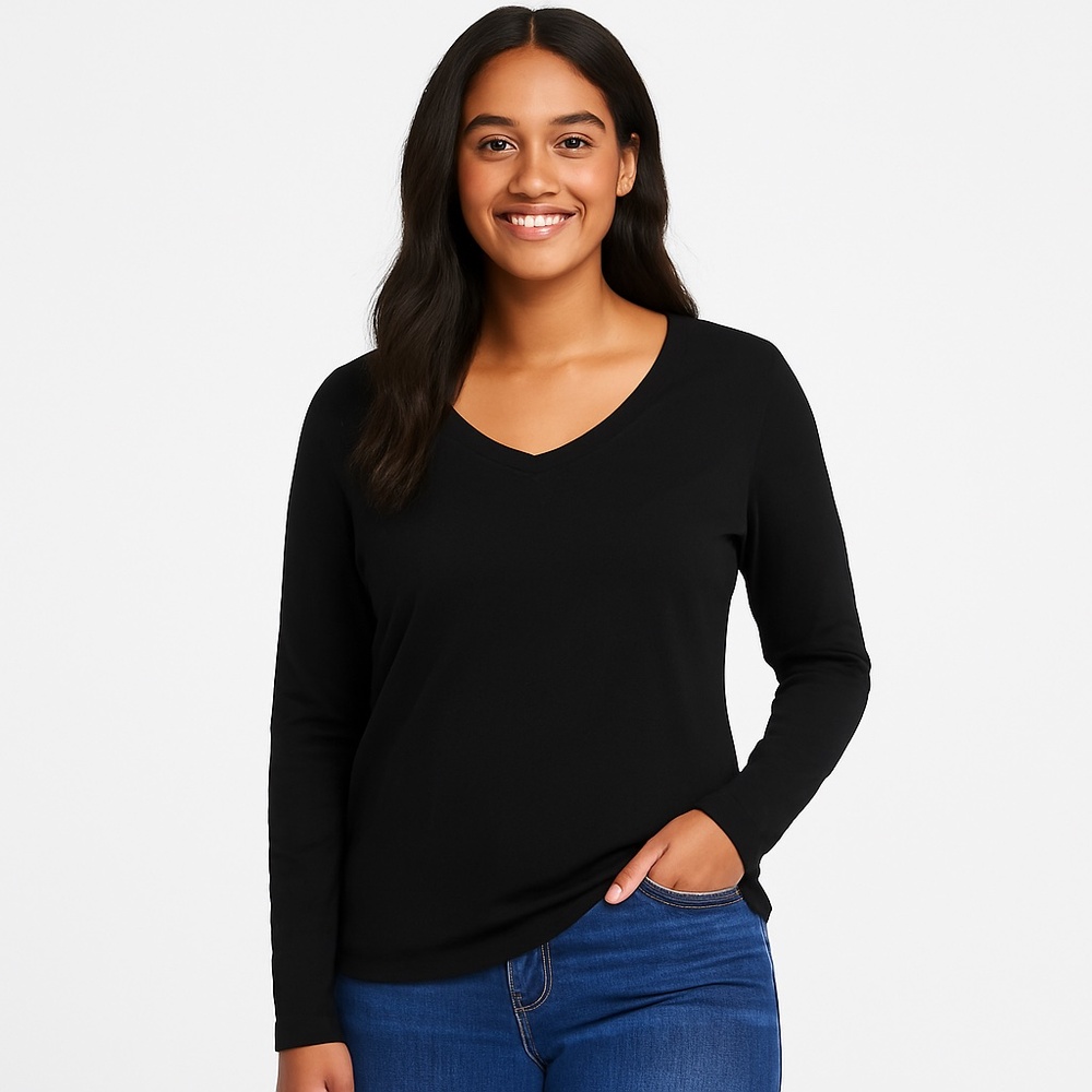 No Boundaries Black V-Neck Long Sleeve Tee Juniors XL 15-17